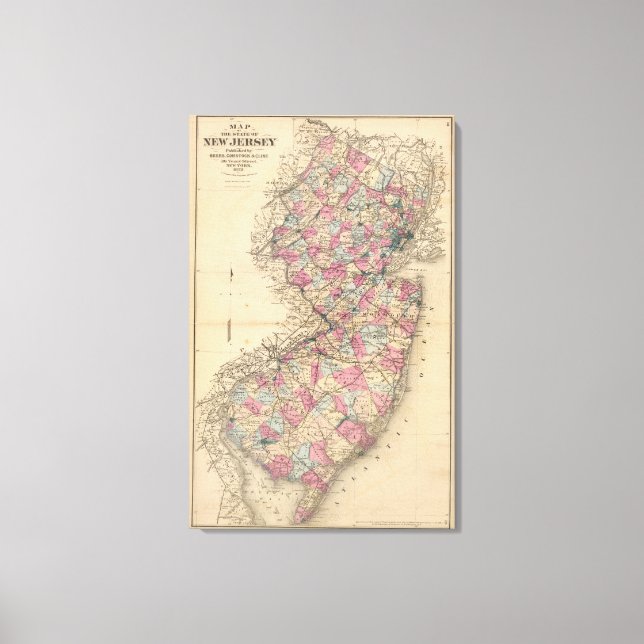 Lienzo Mapa del Atlas de Nueva Jersey (Anverso)