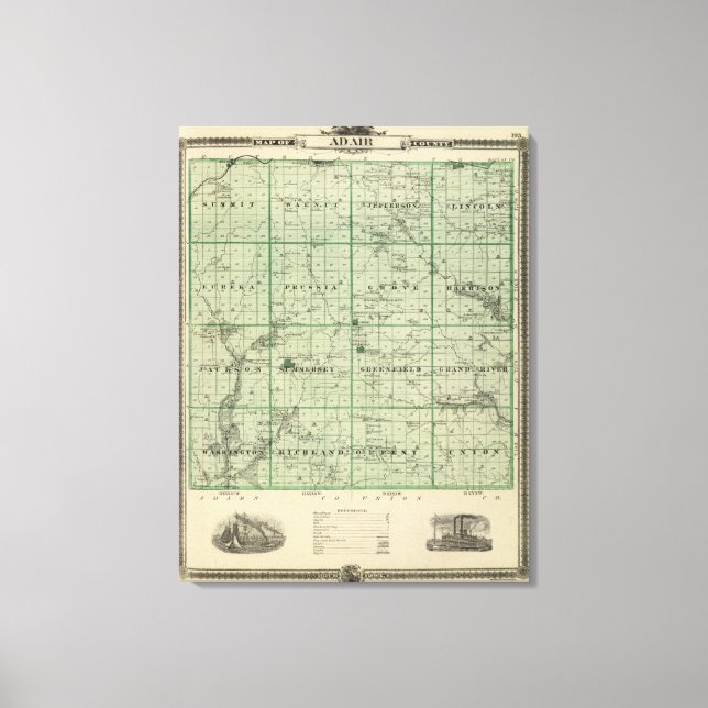 Lienzo Mapa del condado de Adair, estado de Iowa (Anverso)