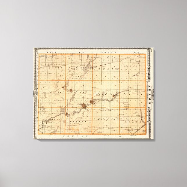 Lienzo Mapa del condado de Adams, estado de Iowa (Anverso)