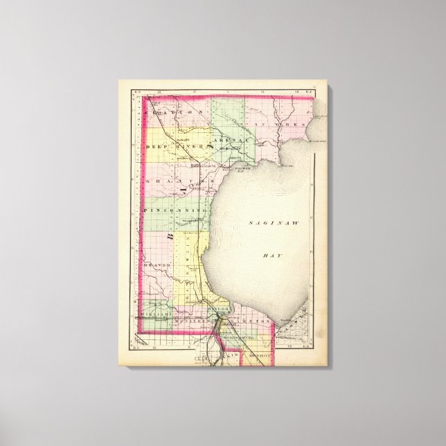 Lienzo Mapa del condado de Bay, Michigan (Anverso)