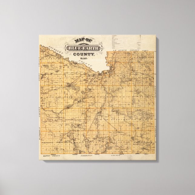 Lienzo Mapa del condado de Blue Earth, Minnesota (Anverso)