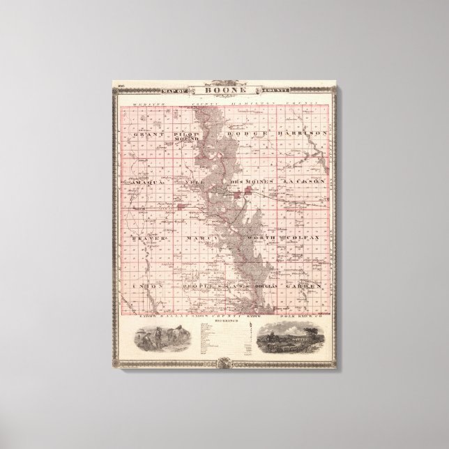 Lienzo Mapa del condado de Boone, estado de Iowa (Anverso)