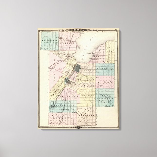Lienzo Mapa del condado de Brown, estado de Wisconsin (Anverso)