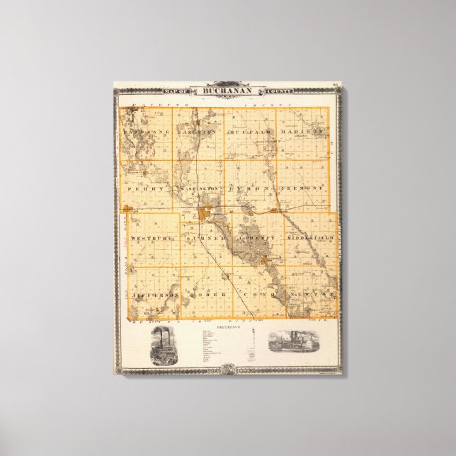 Lienzo Mapa del condado de Buchanan, estado de Iowa (Anverso)