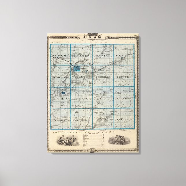Lienzo Mapa del condado de Cass, estado de Iowa (Anverso)