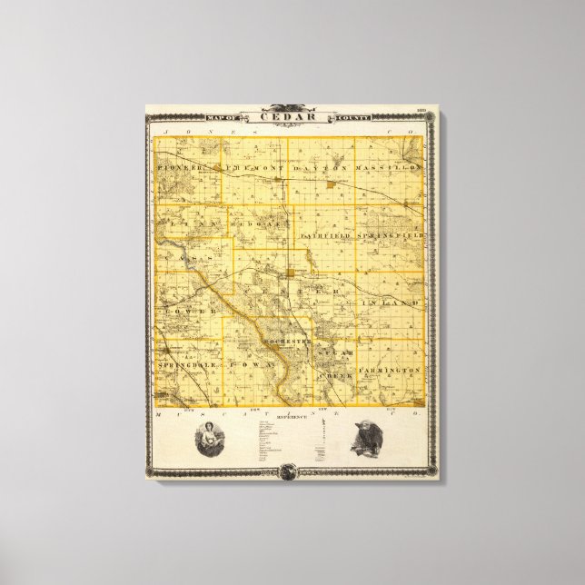 Lienzo Mapa del condado de Cedar, estado de Iowa (Anverso)