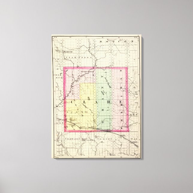 Lienzo Mapa del condado de Clare, Michigan (Anverso)