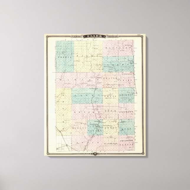 Lienzo Mapa del condado de Clark, estado de Wisconsin (Anverso)