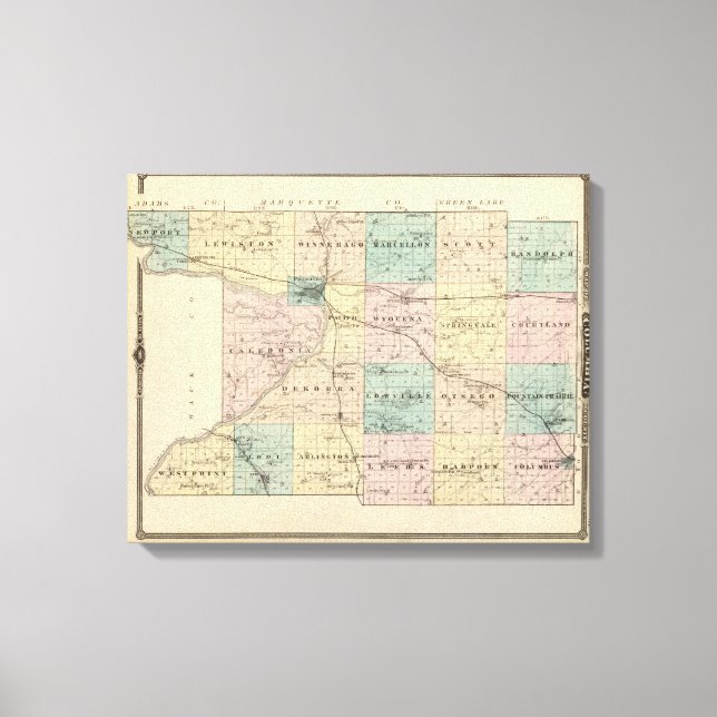 Lienzo Mapa del condado de Columbia, estado de Wisconsin (Anverso)