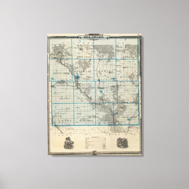 Lienzo Mapa del condado de Delaware, estado de Iowa (Anverso)