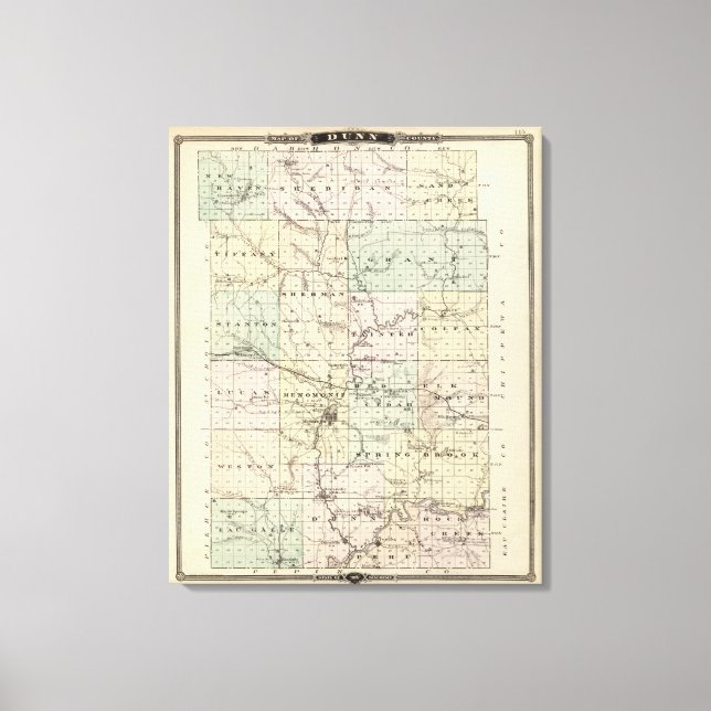 Lienzo Mapa del condado de Dunn, estado de Wisconsin (Anverso)