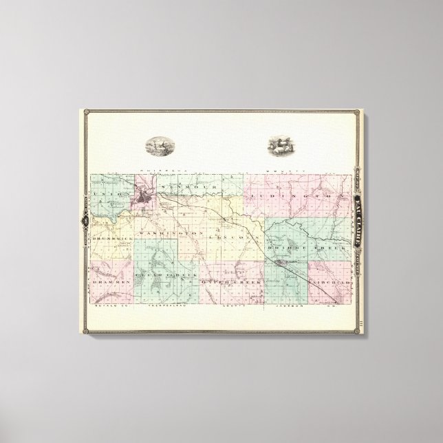 Lienzo Mapa del condado de Eau Claire, estado de Wisconsi (Anverso)