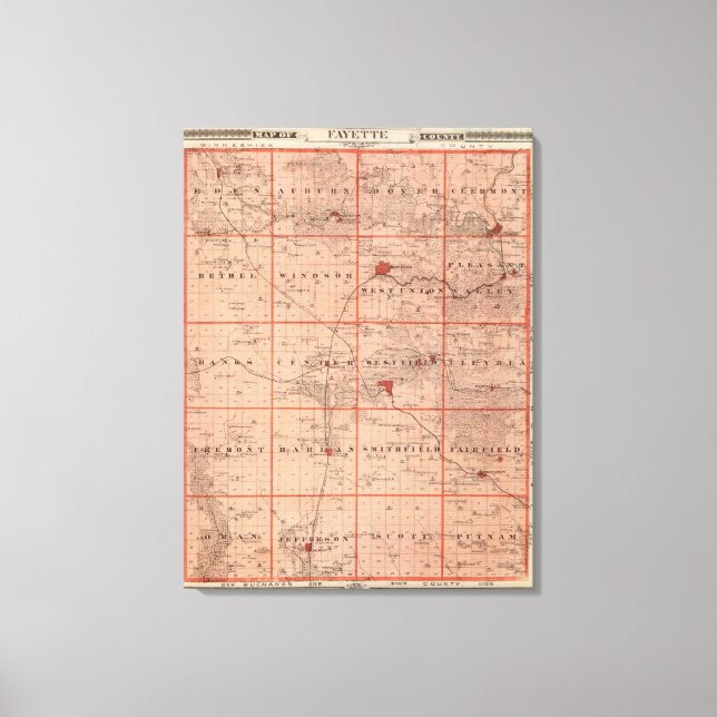 Lienzo Mapa del condado de Fayette, estado de Iowa (Anverso)