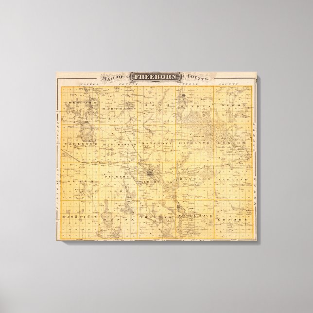 Lienzo Mapa del condado de Freeborn, Minnesota (Anverso)