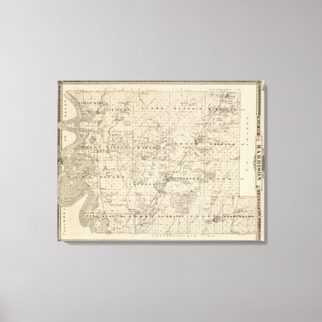 Lienzo Mapa del condado de Harrison, estado de Iowa (Anverso)