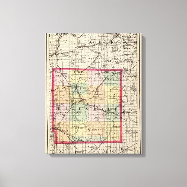 Lienzo Mapa del condado de Hillsdale, Michigan (Anverso)