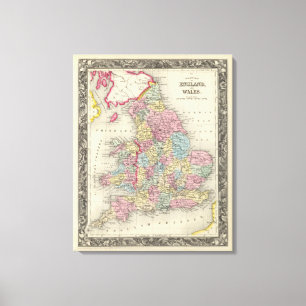Lienzo Mapa del condado de Inglaterra, y de País de Gale