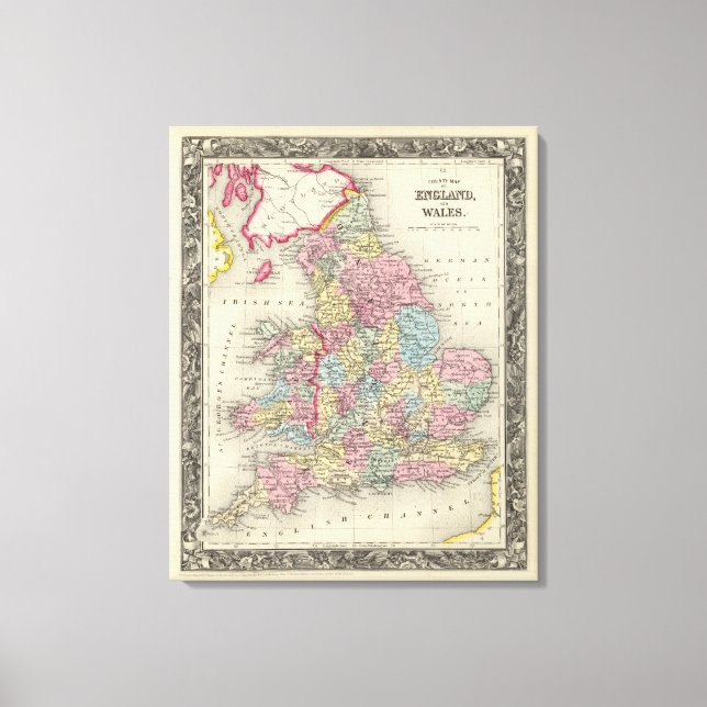 Lienzo Mapa Del Condado De Inglaterra Y Gales (Anverso)