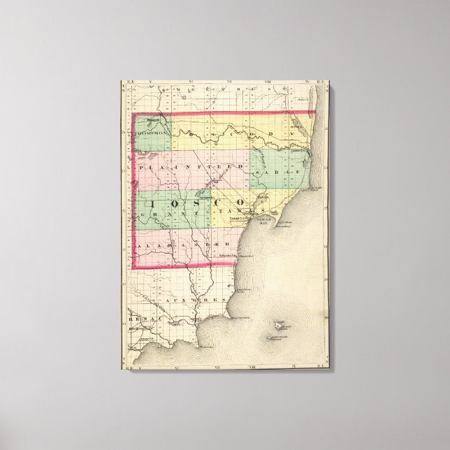 Lienzo Mapa del condado de Iosco, Michigan (Anverso)