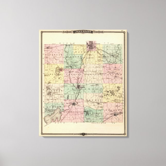 Lienzo Mapa del condado de Jefferson, estado de Wisconsin (Anverso)