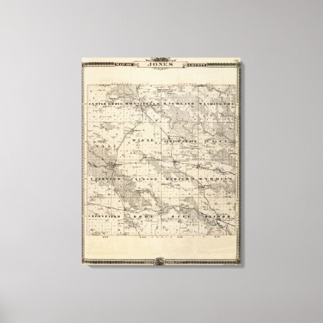 Lienzo Mapa del condado de Jones, estado de Iowa (Anverso)