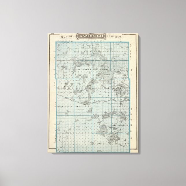 Lienzo Mapa del condado de Kandiyohi, Minnesota (Anverso)