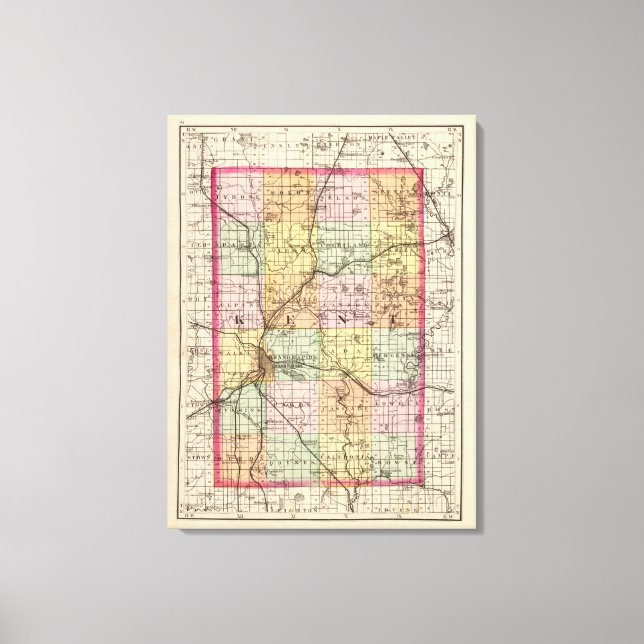 Lienzo Mapa del condado de Kent, Michigan (Anverso)