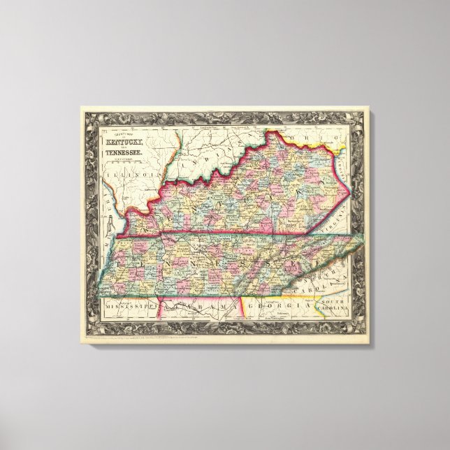 Lienzo Mapa Del Condado De Kentucky Y Tennessee (Anverso)