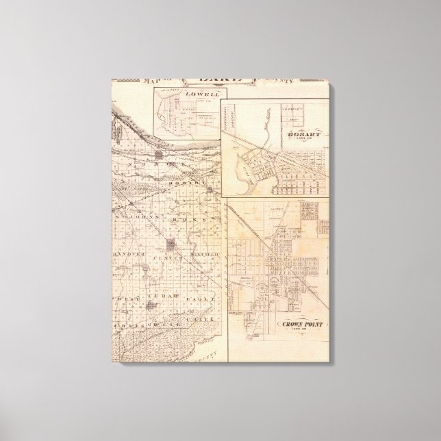 Lienzo Mapa del condado de Lake con Lowell (Anverso)
