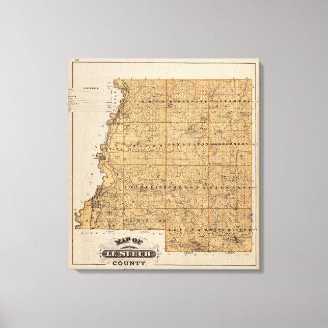 Lienzo Mapa del condado de Le Sueur, Minnesota (Anverso)