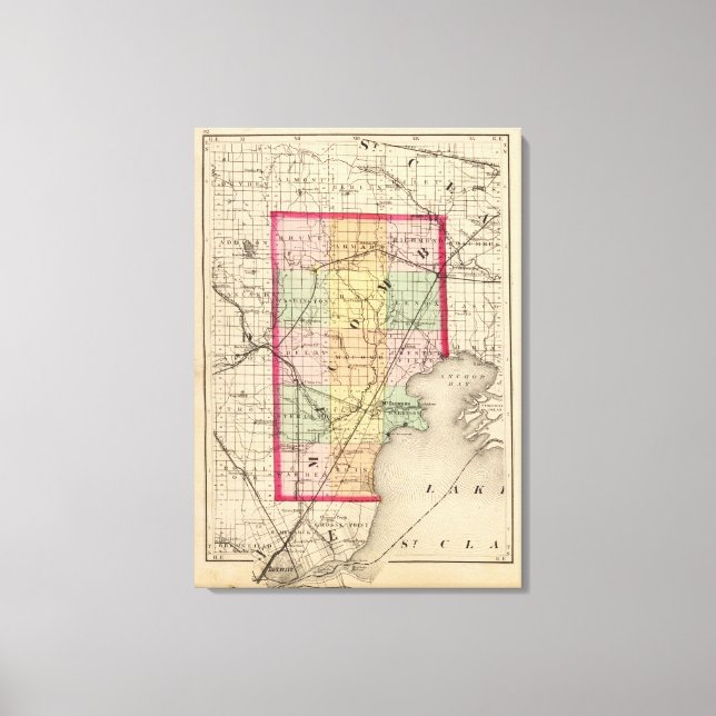 Lienzo Mapa del condado de Macomb, Michigan (Anverso)