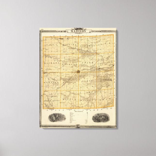 Lienzo Mapa del condado de Madison, estado de Iowa (Anverso)