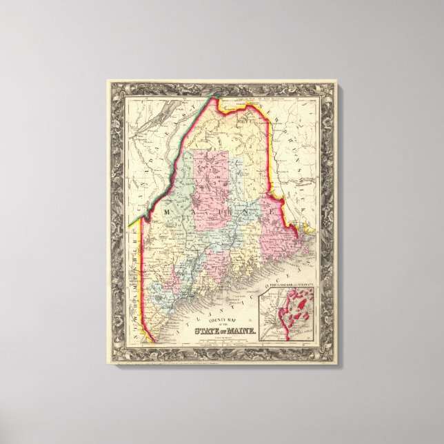 Lienzo Mapa Del Condado De Maine (Anverso)
