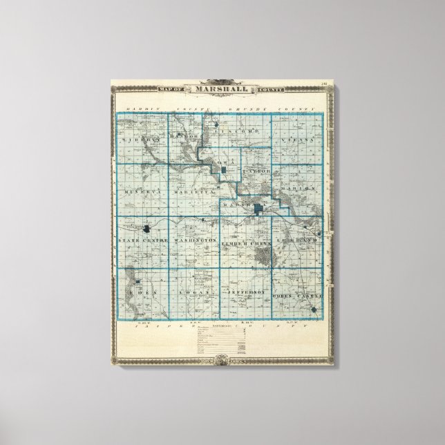 Lienzo Mapa del condado de Marshall, estado de Iowa (Anverso)