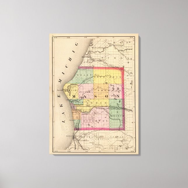 Lienzo Mapa del condado de Mason, Michigan (Anverso)