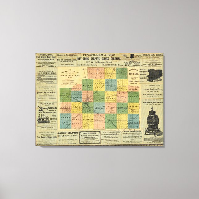 Lienzo Mapa del condado de McLean, Illinois 1886 (Anverso)