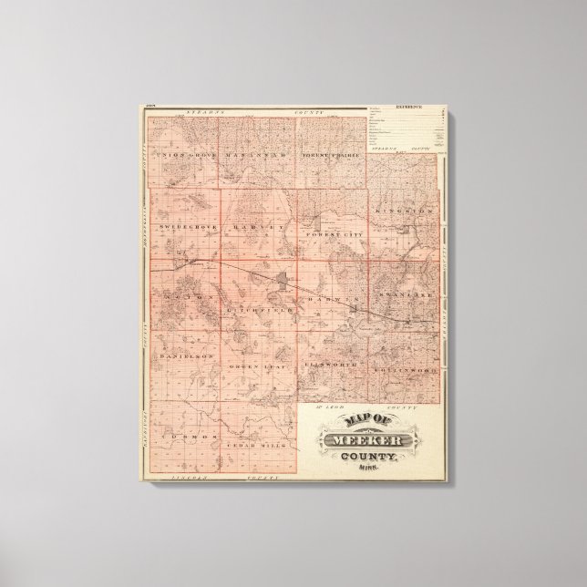 Lienzo Mapa del condado de Meeker, Minnesota (Anverso)