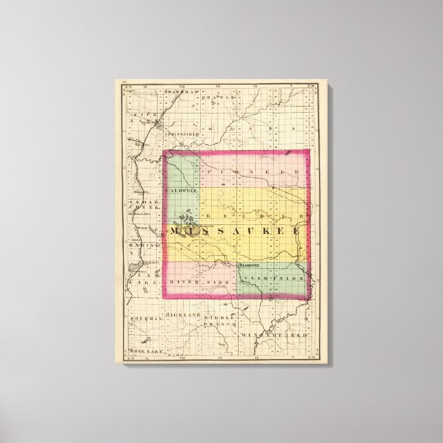 Lienzo Mapa del condado de Missaukee, Michigan (Anverso)