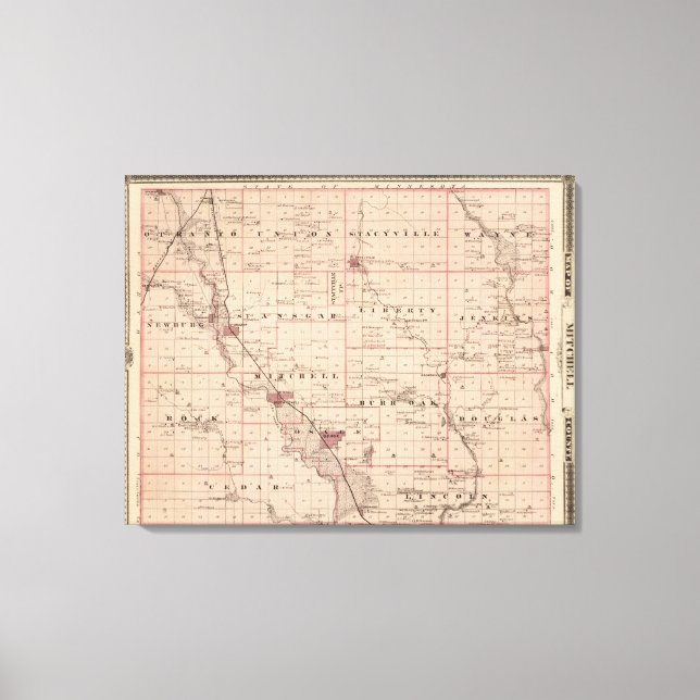 Lienzo Mapa del condado de Mitchell, estado de Iowa (Anverso)