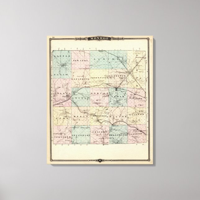 Lienzo Mapa del condado de Monroe, estado de Wisconsin (Anverso)