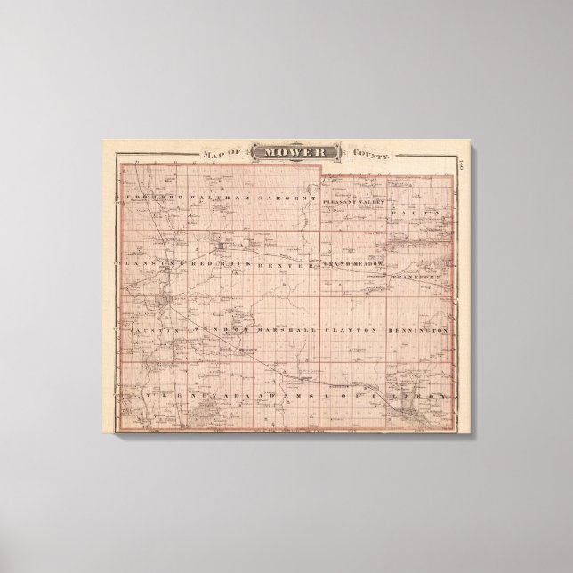 Lienzo Mapa del condado de Mower, Minnesota (Anverso)