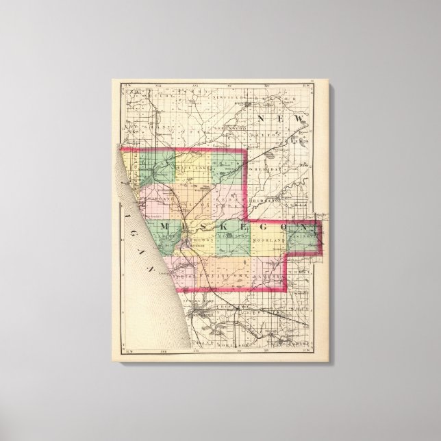 Lienzo Mapa del condado de Muskegon, Michigan (Anverso)