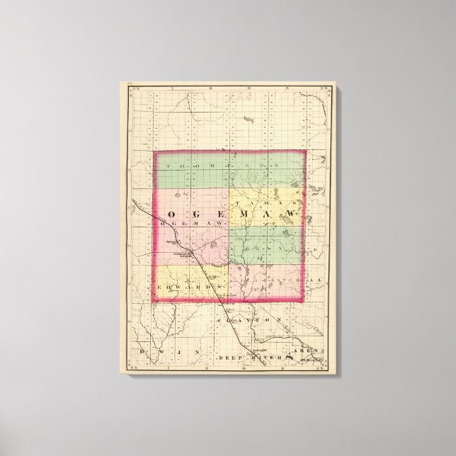 Lienzo Mapa del condado de Ogemaw, Michigan (Anverso)