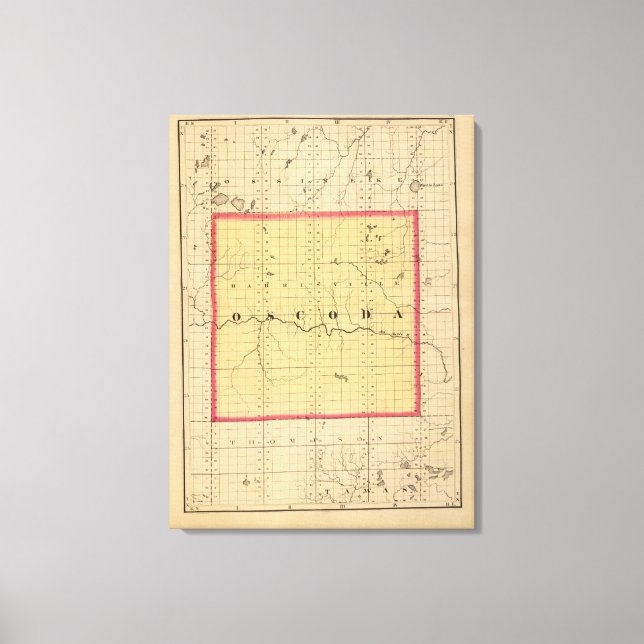 Lienzo Mapa del condado de Oscoda, Michigan (Anverso)