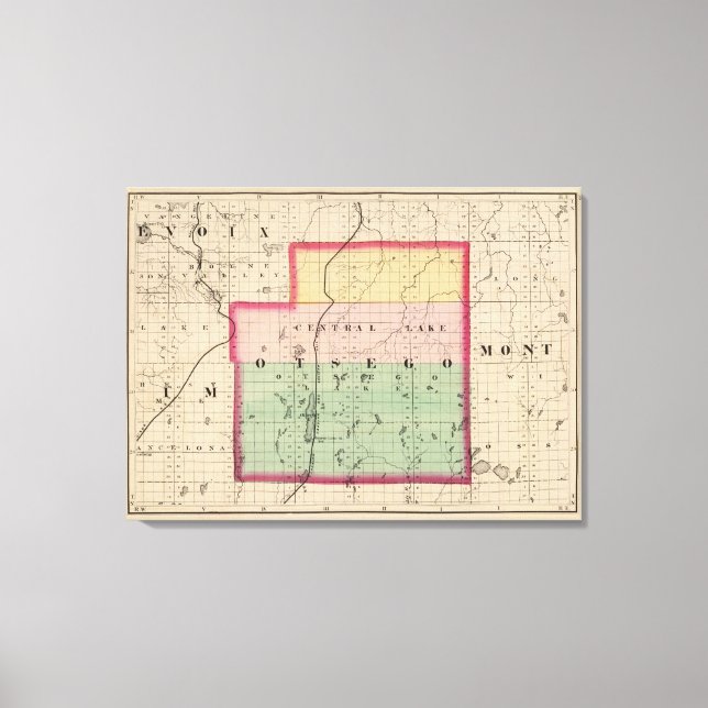 Lienzo Mapa del condado de Otsego, Michigan (Anverso)