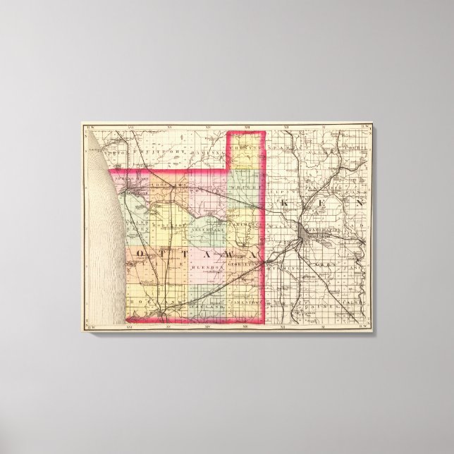 Lienzo Mapa del condado de Ottawa, Michigan (Anverso)