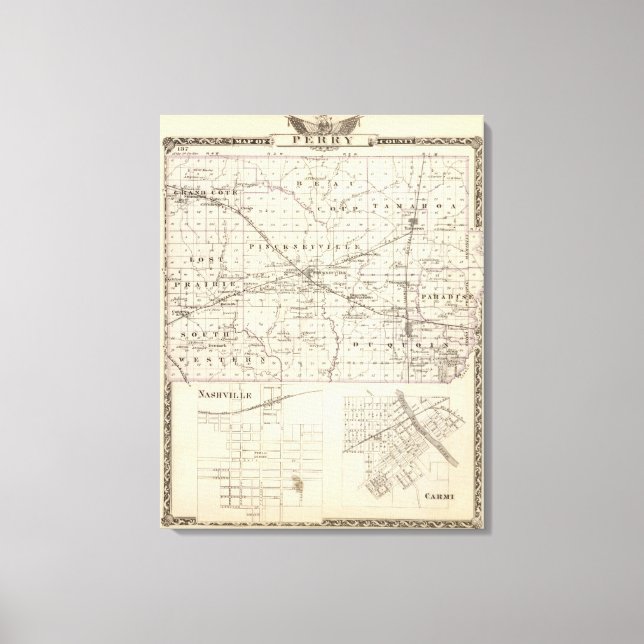 Lienzo Mapa del condado de Perry, Nashville y Carmi (Anverso)