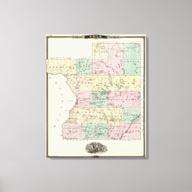 Lienzo Mapa del condado de Polk, estado de Wisconsin (Anverso)