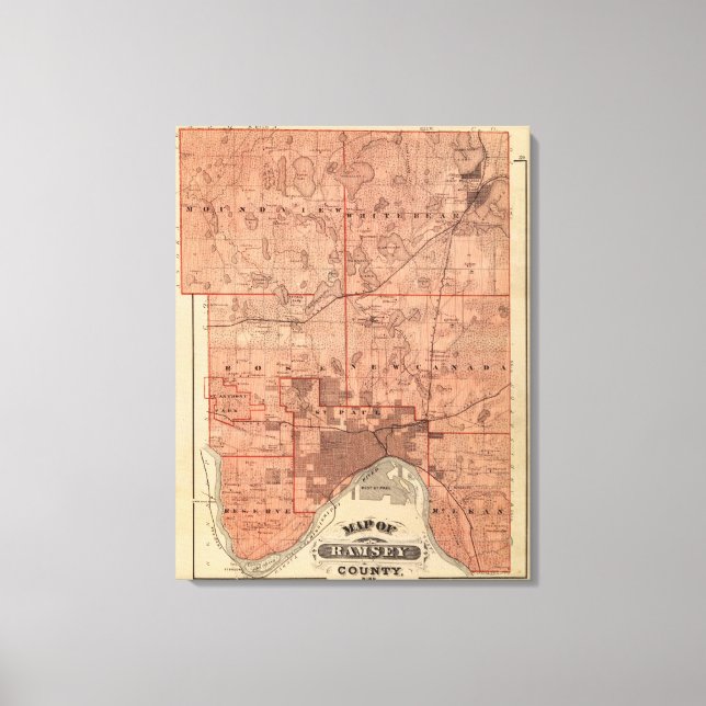 Lienzo Mapa del condado de Ramsey, Minnesota (Anverso)