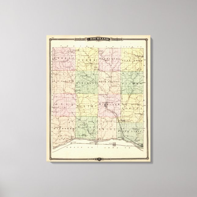 Lienzo Mapa del condado de Richland, estado de Wisconsin (Anverso)
